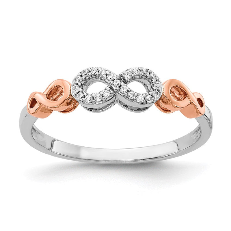 14K Roségold mit Weißrhodium Unendlichkeits-Ring mit natürlichen Diamanten