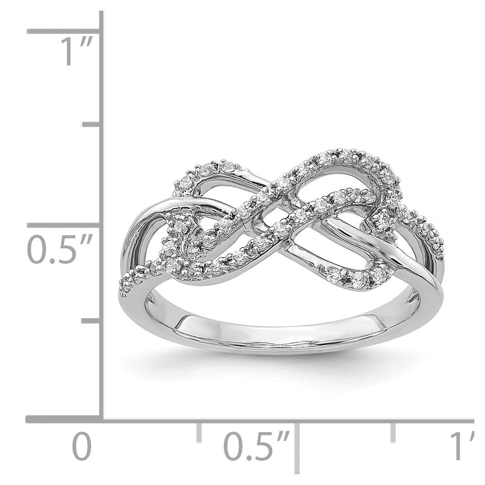 14K Weißgold Ring mit Unendlichkeitssymbol und Herzen, poliert, mit natürlichen Diamanten