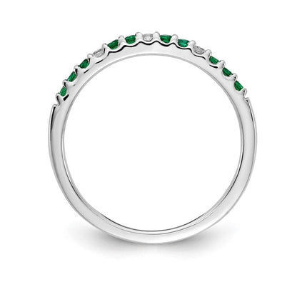 14K Weißgold Ring mit echten Diamanten und Smaragden