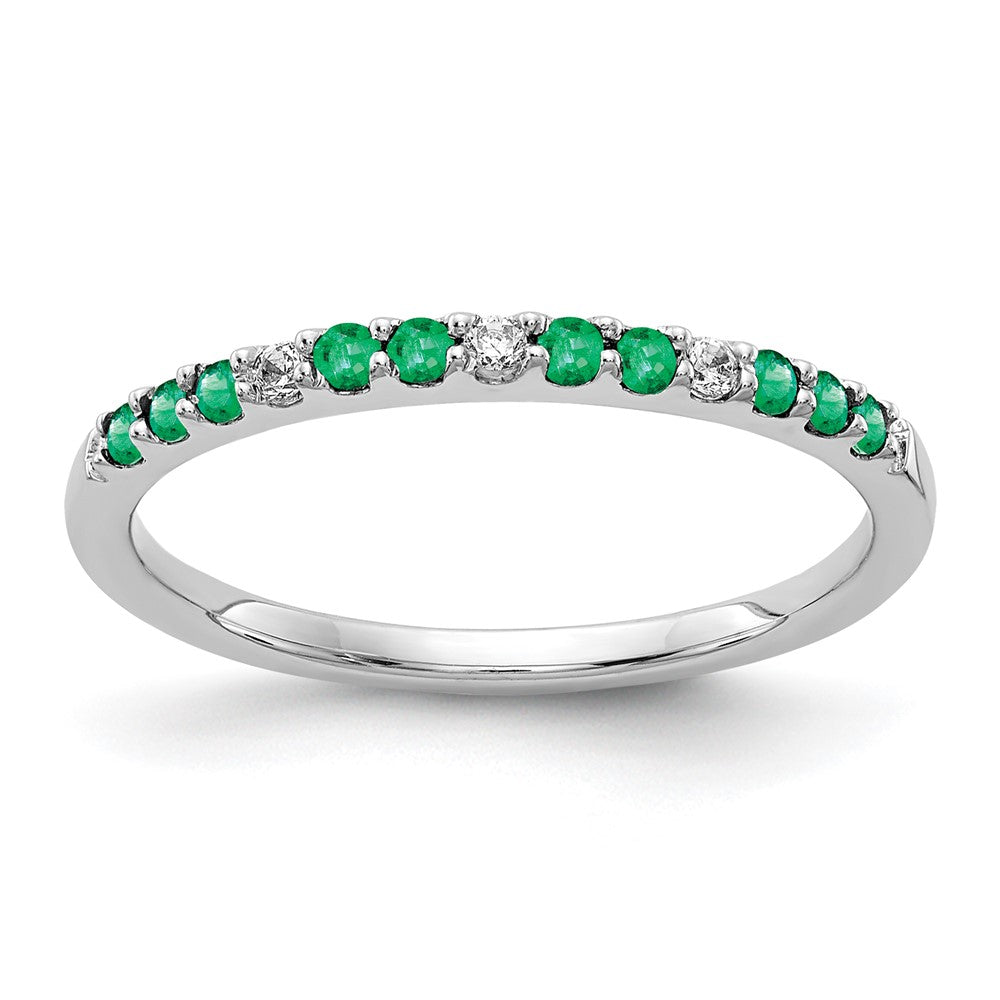14K Weißgold Ring mit echten Diamanten und Smaragden