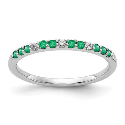 14K Weißgold Ring mit echten Diamanten und Smaragden