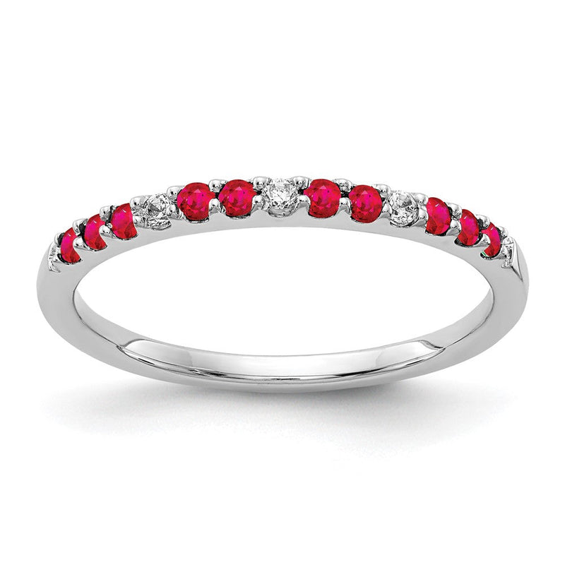 14K Weißgold Ring mit natürlichen Diamanten und Rubinen