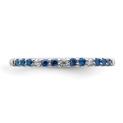 14K Weißgold Ring mit echten Diamanten und Saphiren