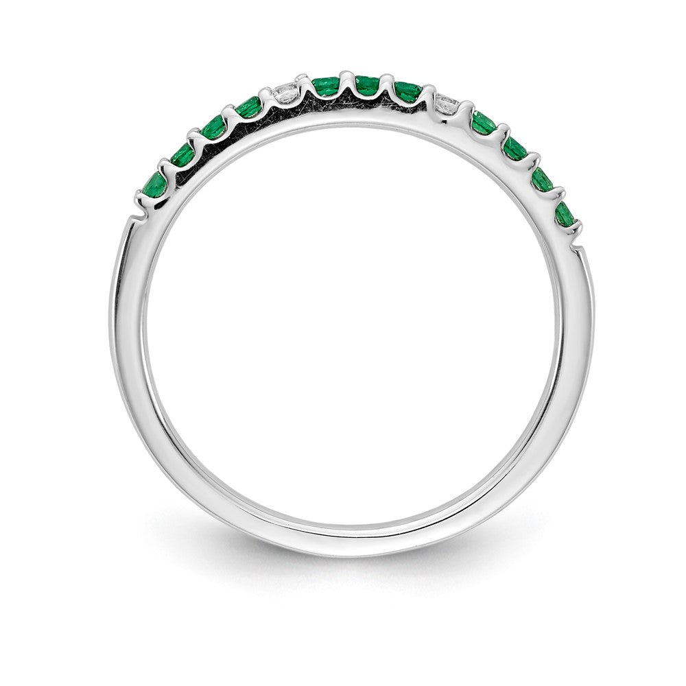 14K Weißgold Ring mit echten Diamanten und Smaragden