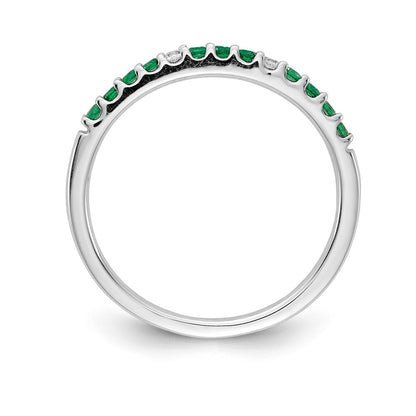 14K Weißgold Ring mit echten Diamanten und Smaragden