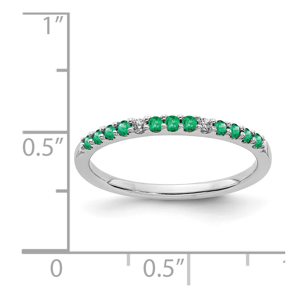 14K Weißgold Ring mit echten Diamanten und Smaragden