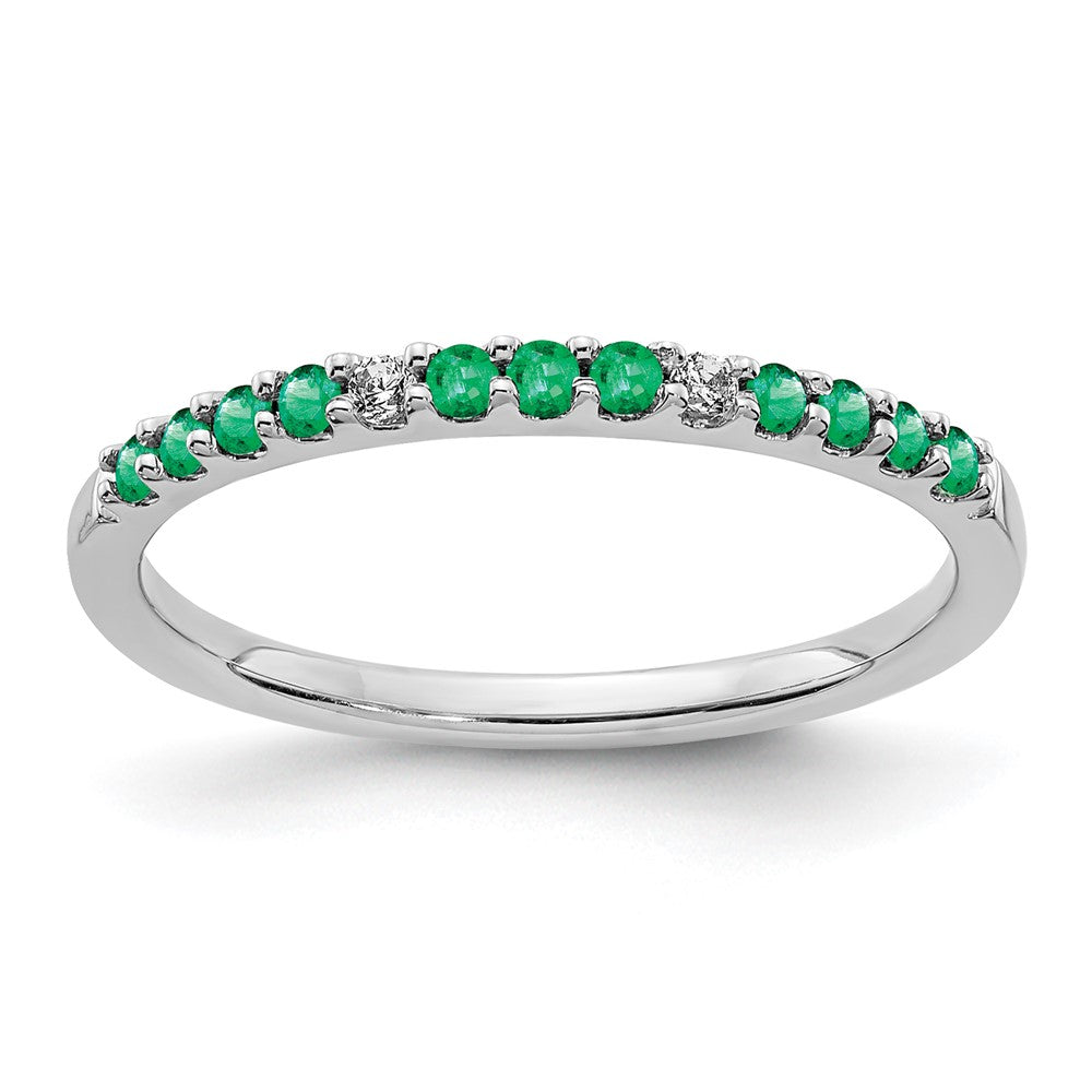 14K Weißgold Ring mit echten Diamanten und Smaragden