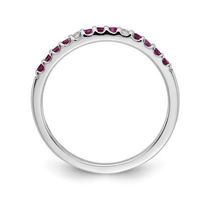 14K Weißgold Ring mit echten Diamanten und Rubinen