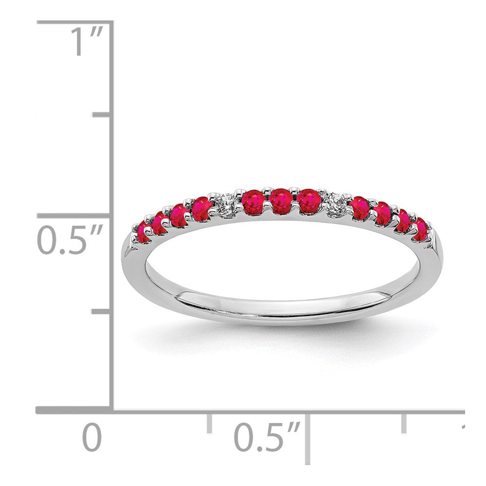 14K Weißgold Ring mit echten Diamanten und Rubinen
