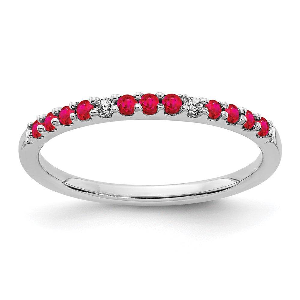 14K Weißgold Ring mit echten Diamanten und Rubinen