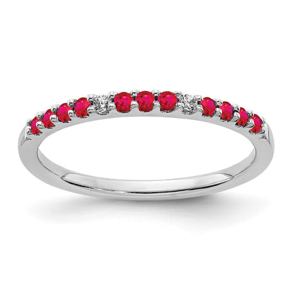 14K Weißgold Ring mit echten Diamanten und Rubinen