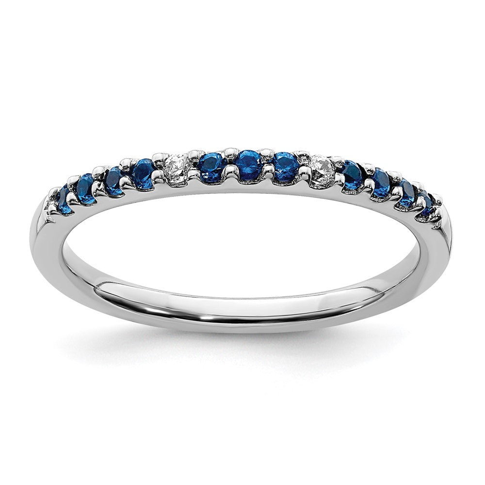14K Weißgold Ring mit echten Diamanten und Saphiren