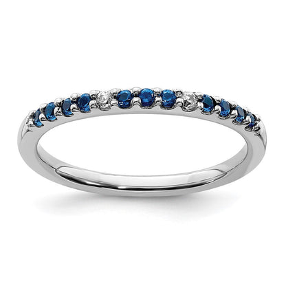 14K Weißgold Ring mit echten Diamanten und Saphiren