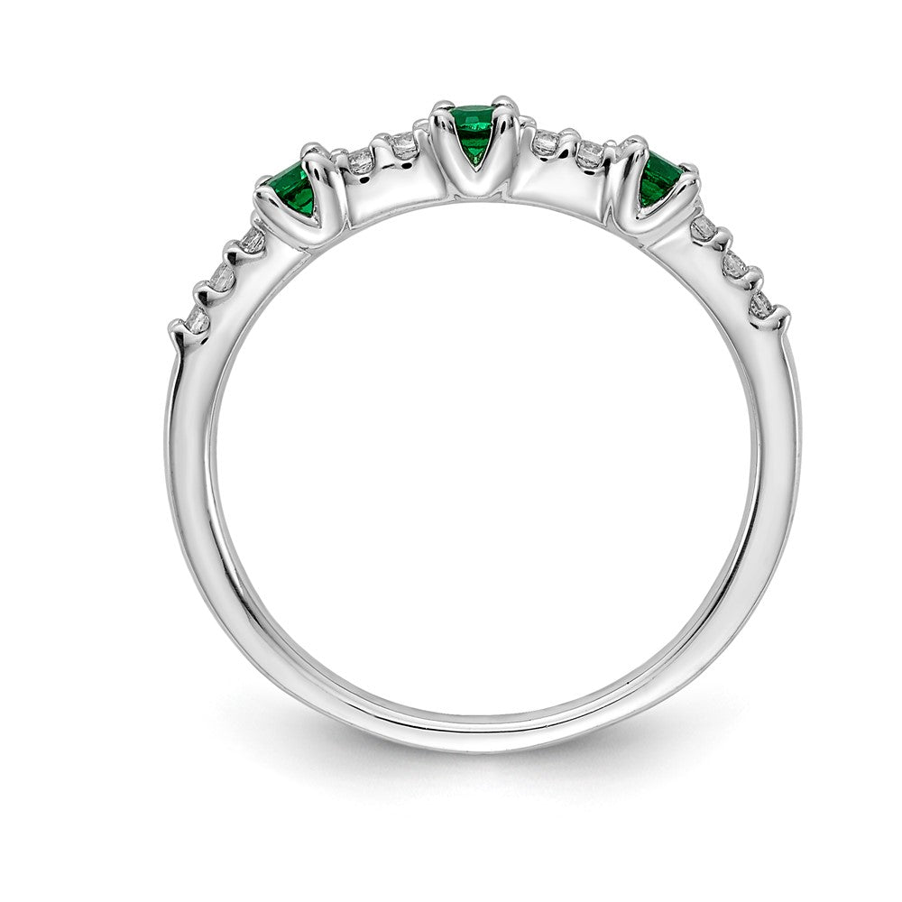 14K Weißgold Ring mit echtem Diamant und Smaragd, 3-Steine