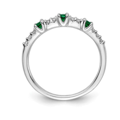 14K Weißgold Ring mit echtem Diamant und Smaragd, 3-Steine