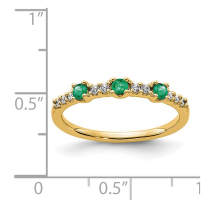 14K Gelbgold Ring mit echtem Diamant und Smaragd, 3 Steine