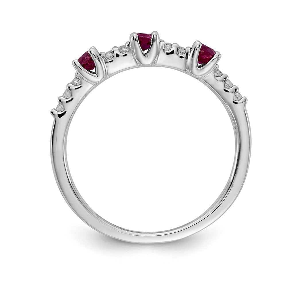 14K Weißgold Ring mit echten Diamanten und Rubin, 3 Steine