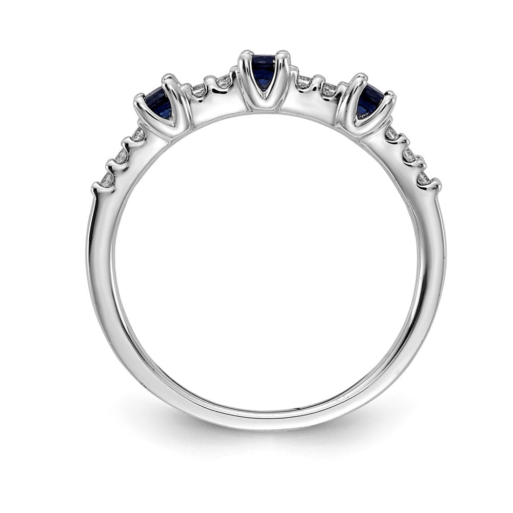 14K Weißgold Ring mit echten Diamanten und Saphiren, 3-Stein