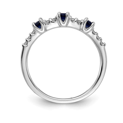14K Weißgold Ring mit echten Diamanten und Saphiren, 3-Stein