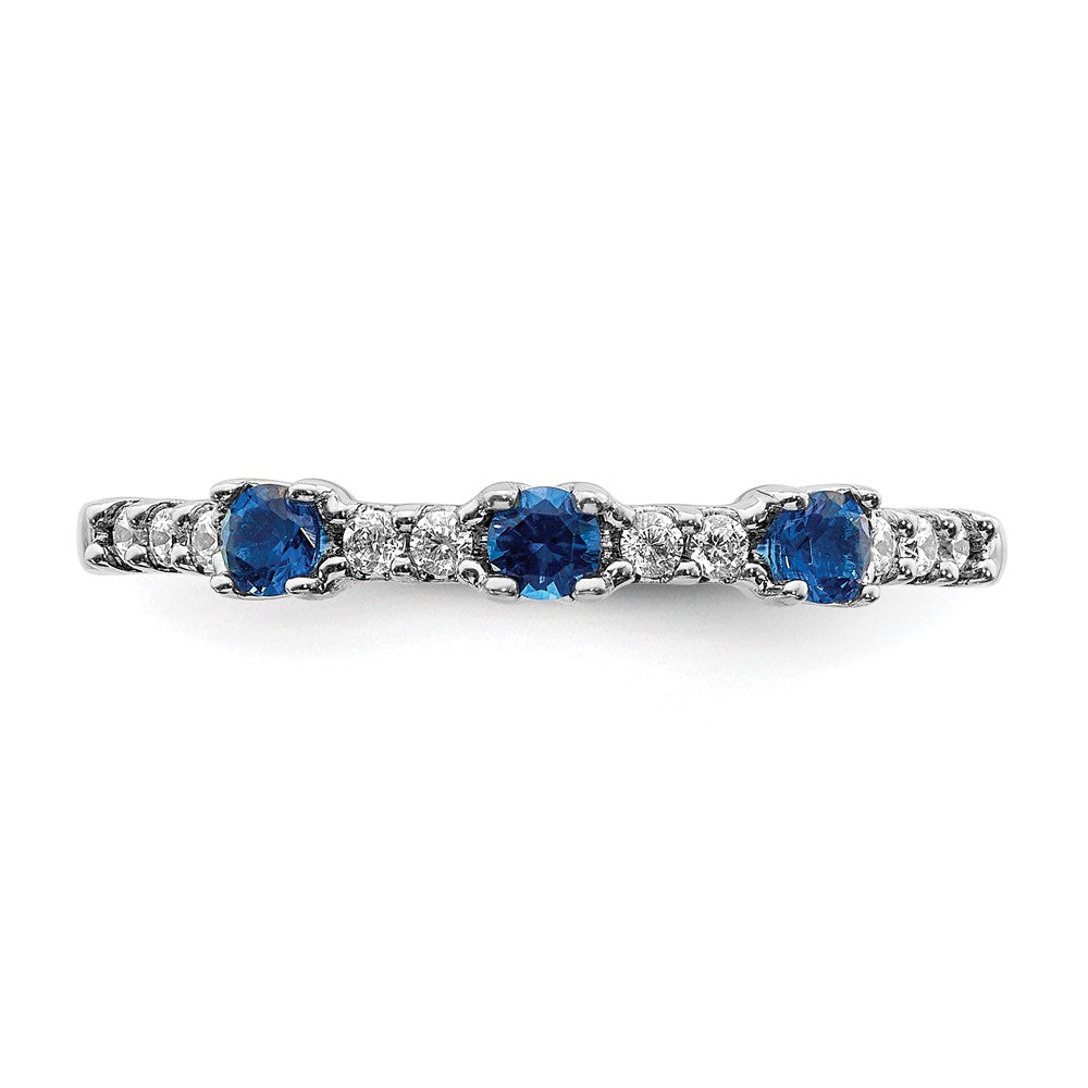 14K Weißgold Ring mit echten Diamanten und Saphiren, 3-Stein