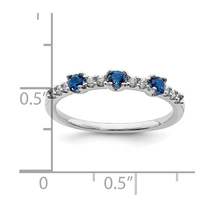 14K Weißgold Ring mit echten Diamanten und Saphiren, 3-Stein