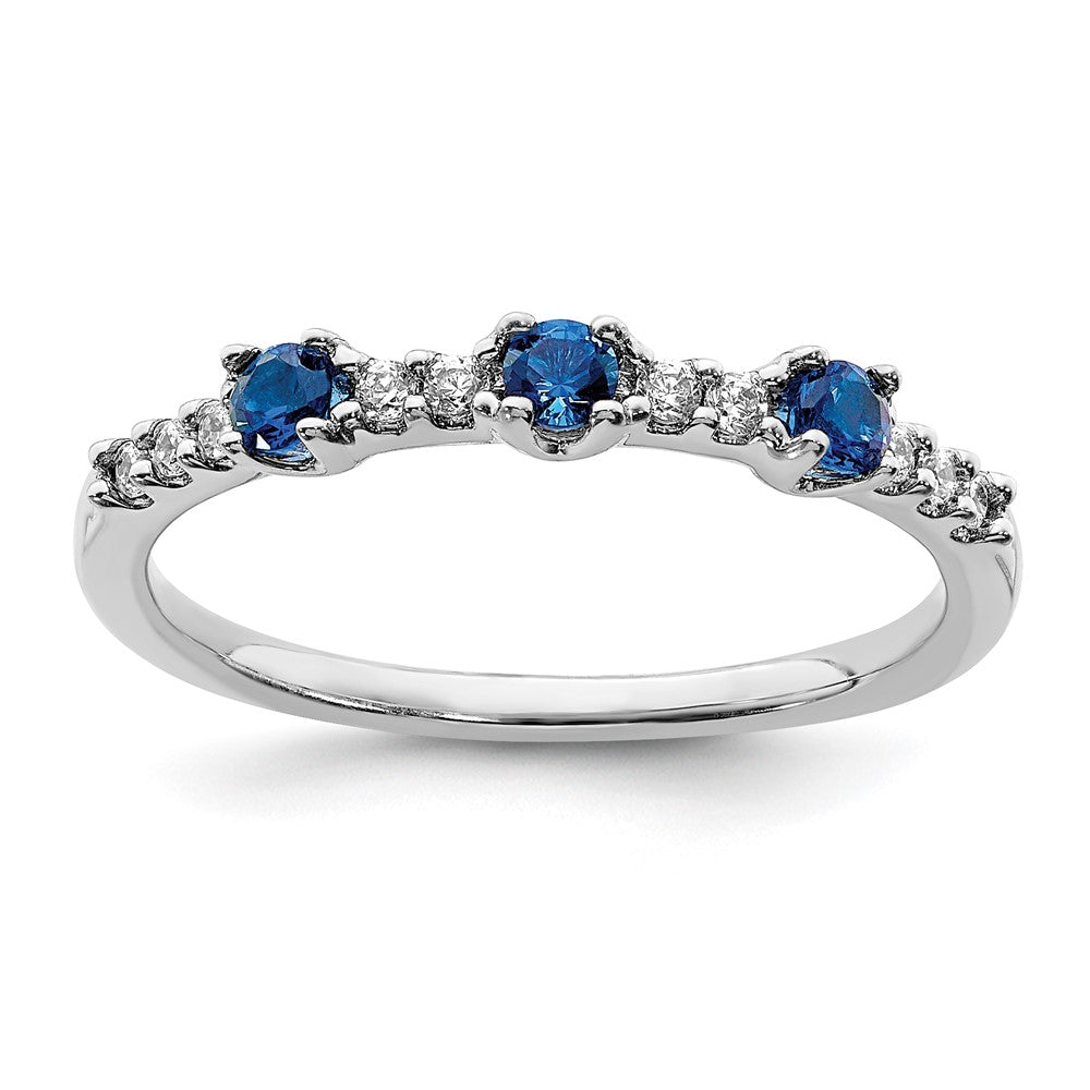 14K Weißgold Ring mit echten Diamanten und Saphiren, 3-Stein