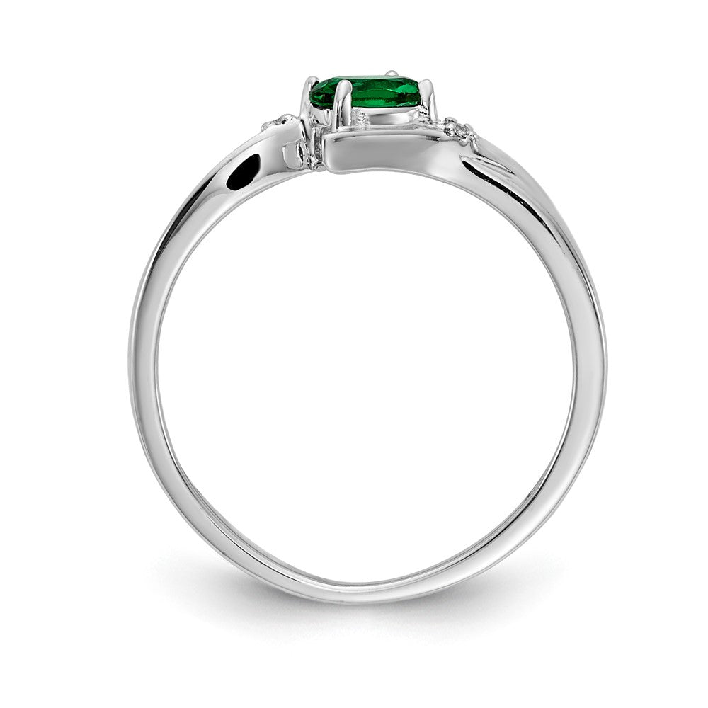 14K Weißgold Ring mit Diamant und Smaragd im Ovalschliff, poliert, im Bypass-Design