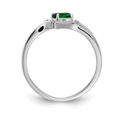 14K Weißgold Ring mit Diamant und Smaragd im Ovalschliff, poliert, im Bypass-Design