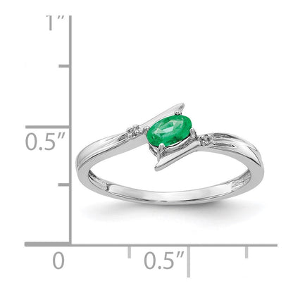 14K Weißgold Ring mit Diamant und Smaragd im Ovalschliff, poliert, im Bypass-Design