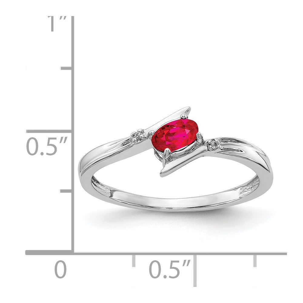 14K Weißgold polierter Bypass-Ring mit ovalem echtem Diamant und Rubin