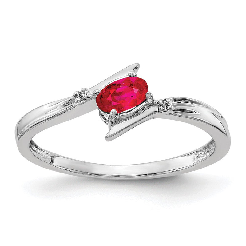 14K Weißgold Ring, poliert, mit natürlichem Diamant und Rubin, oval, Bypass-Design