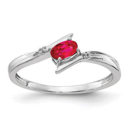 14K Weißgold polierter Bypass-Ring mit ovalem echtem Diamant und Rubin