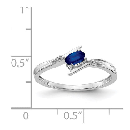 14K Weißgold Polierter Ring mit ovalem echtem Diamant und Blauem Saphir, Bypass-Design