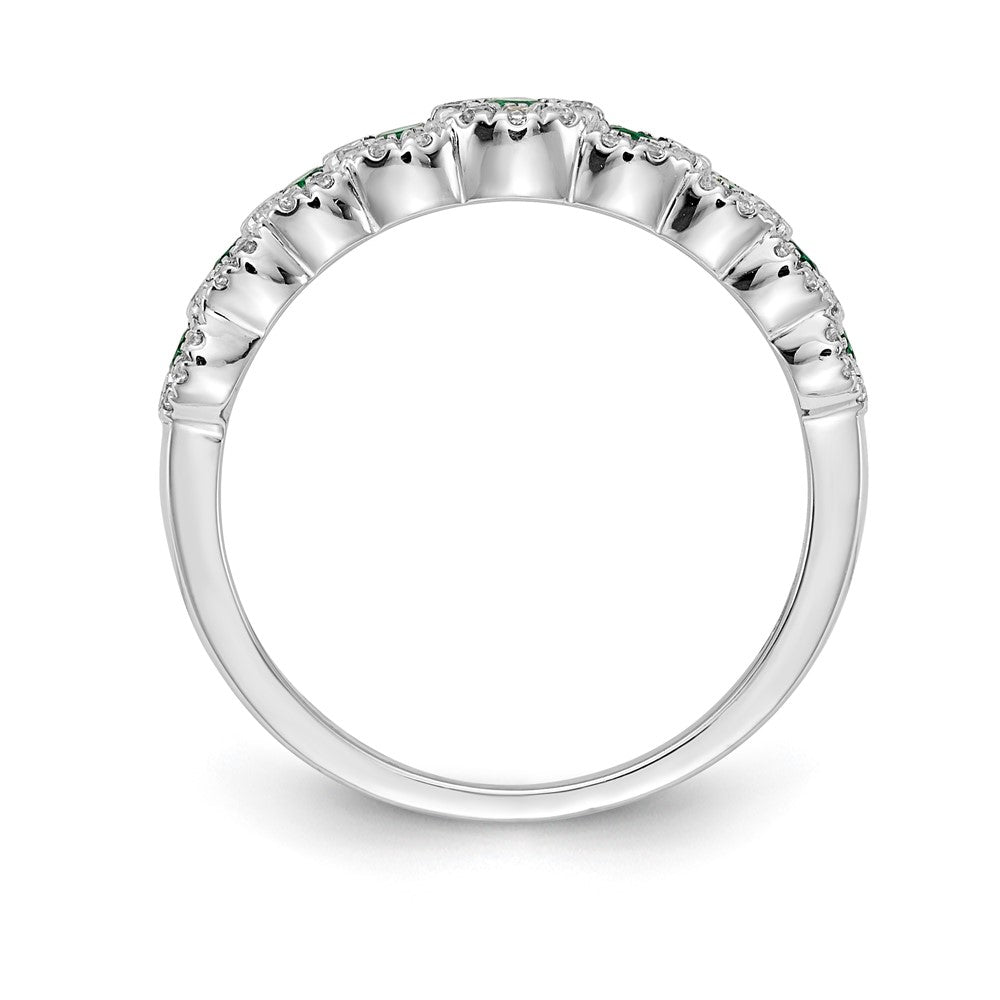 14K Weißgold Ring mit echten Diamanten und Smaragden, poliert