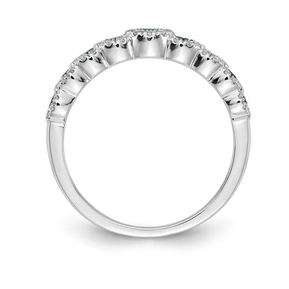 14K Weißgold Ring mit echten Diamanten und Smaragden, poliert