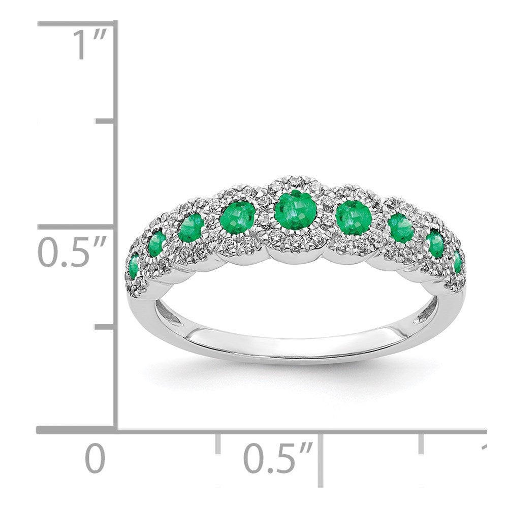 14K Weißgold Ring mit echten Diamanten und Smaragden, poliert