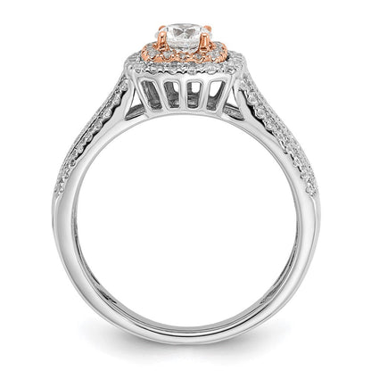 14K Two-Tone Rosé- und Weißgold 0,875 ct. Labor gezüchteter Diamant VS/SI+ G+ Rund Komplett Fancy Halo Verlobungsring