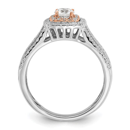 10K Zweifarbiger Rosé- und Weißgold-Verlobungsring mit 0,875 ct. im Labor gezüchteten Diamanten VS/SI+ G+, rund, Fancy-Halo-Fassung
