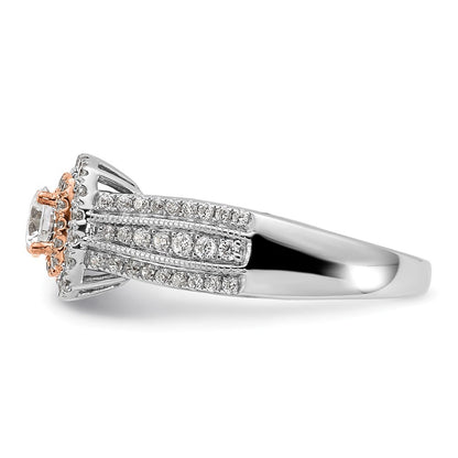 14K Two-Tone Rosé- und Weißgold 0,875 ct. Labor gezüchteter Diamant VS/SI+ G+ Rund Komplett Fancy Halo Verlobungsring