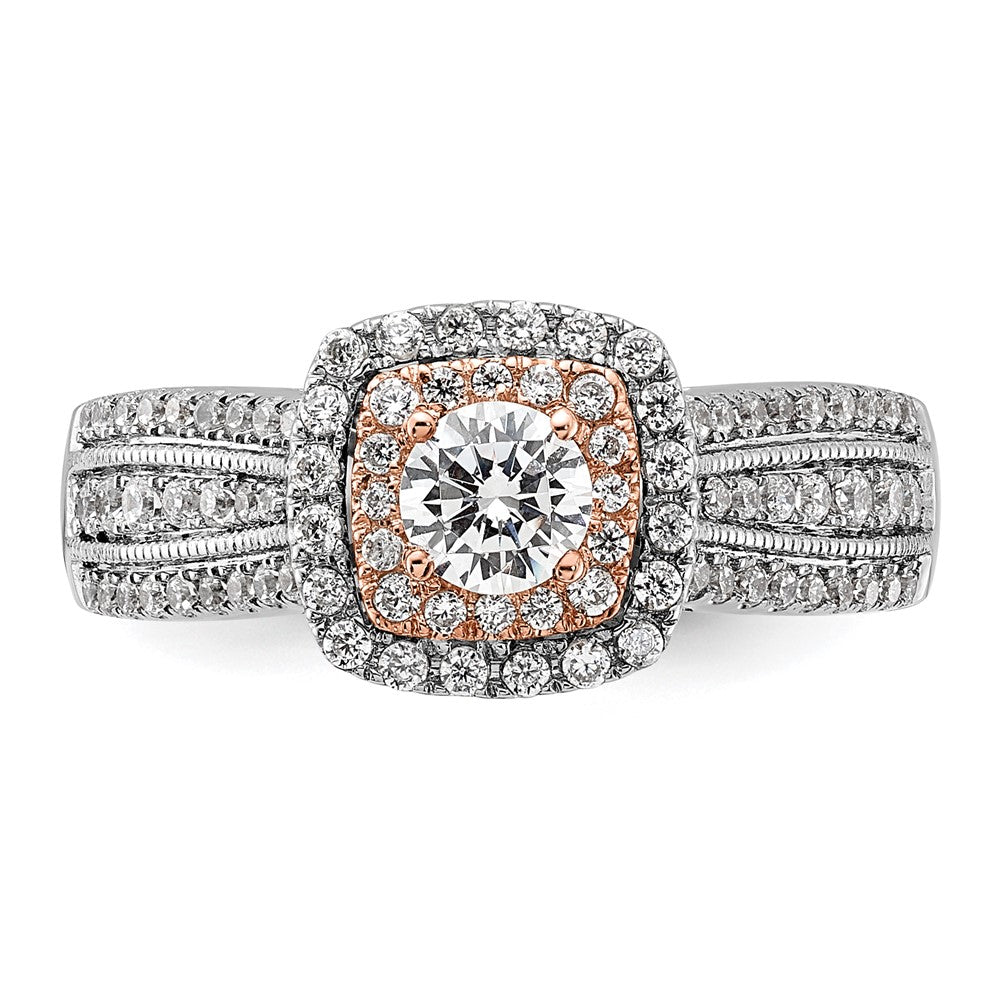 14K Two-Tone Rosé- und Weißgold 0,875 ct. Labor gezüchteter Diamant VS/SI+ G+ Rund Komplett Fancy Halo Verlobungsring