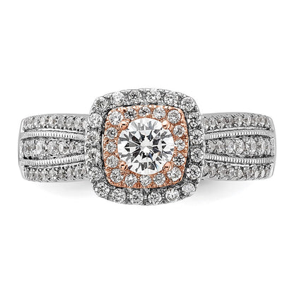 14K Two-Tone Rosé- und Weißgold 0,875 ct. Labor gezüchteter Diamant VS/SI+ G+ Rund Komplett Fancy Halo Verlobungsring
