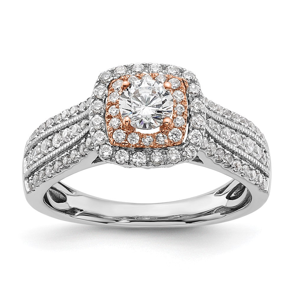 14K Two-Tone Rosé- und Weißgold 0,875 ct. Labor gezüchteter Diamant VS/SI+ G+ Rund Komplett Fancy Halo Verlobungsring