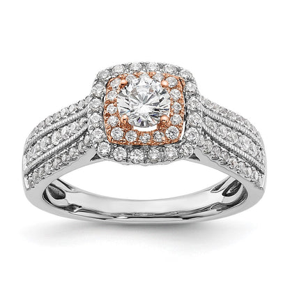 14K Two-Tone Rosé- und Weißgold 0,875 ct. Labor gezüchteter Diamant VS/SI+ G+ Rund Komplett Fancy Halo Verlobungsring