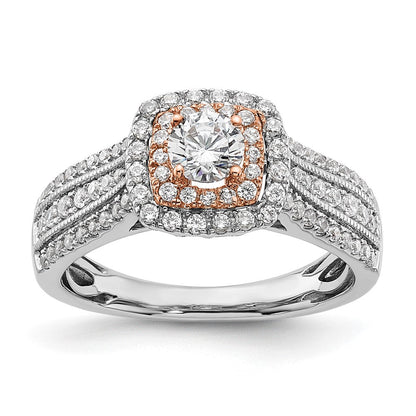 10K Zweifarbiger Rosé- und Weißgold-Verlobungsring mit 0,875 ct. im Labor gezüchteten Diamanten VS/SI+ G+, rund, Fancy-Halo-Fassung