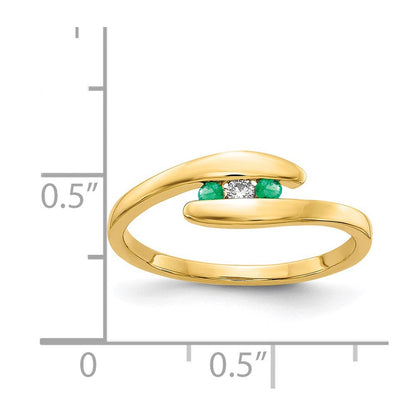14K Gelbgold Ring mit Smaragd und echten Diamanten, 3 Steine