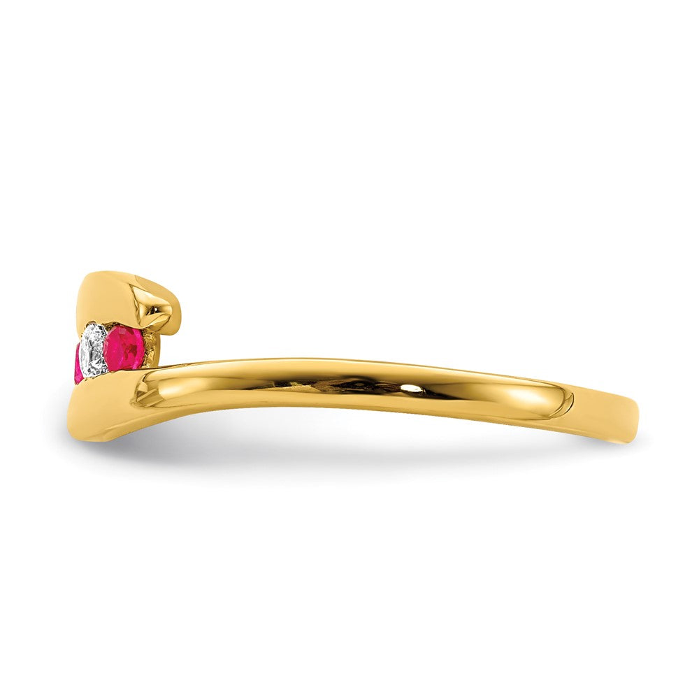 14K Gelbgold Ring mit Rubin und echten Diamanten, 3-Steine