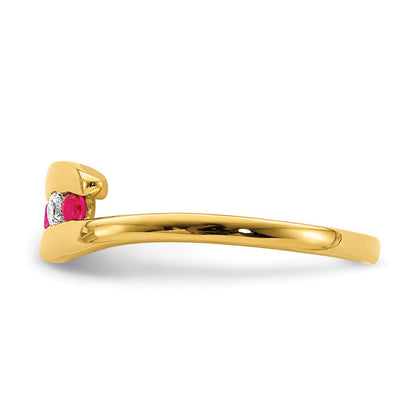 14K Gelbgold Ring mit Rubin und echten Diamanten, 3-Steine