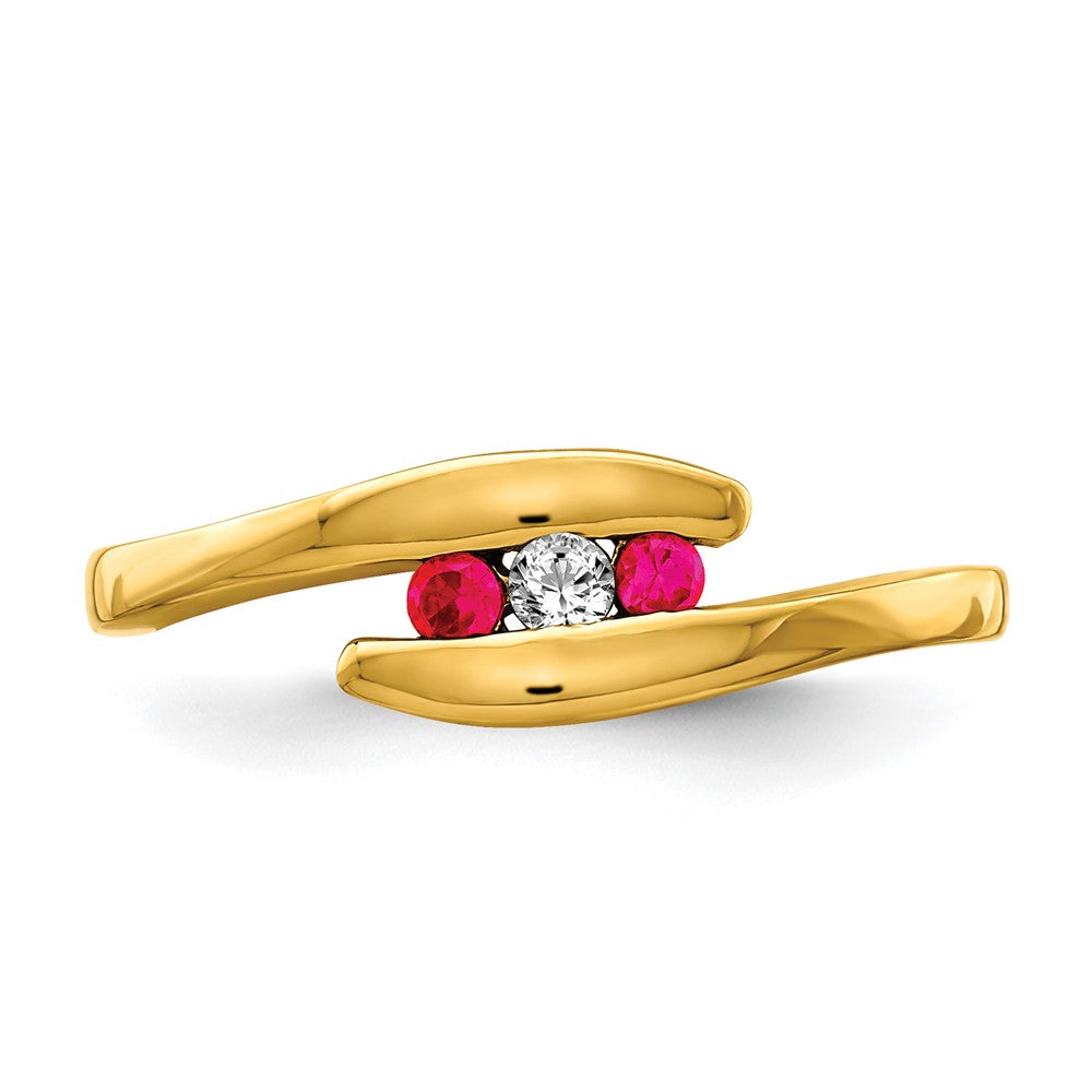 14K Gelbgold Ring mit Rubin und echten Diamanten, 3-Steine