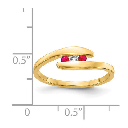 14K Gelbgold Ring mit Rubin und echten Diamanten, 3-Steine