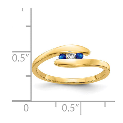14K Gelbgold Dreistein-Ring mit Saphir und natürlichem Diamant